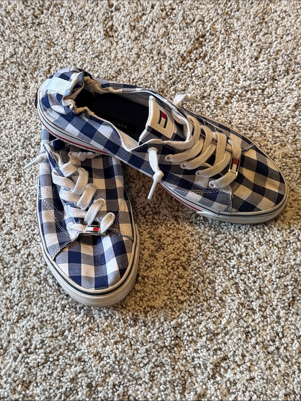 Tommy Hilfiger Navy and White Gingham Lace-Up Sneakers
